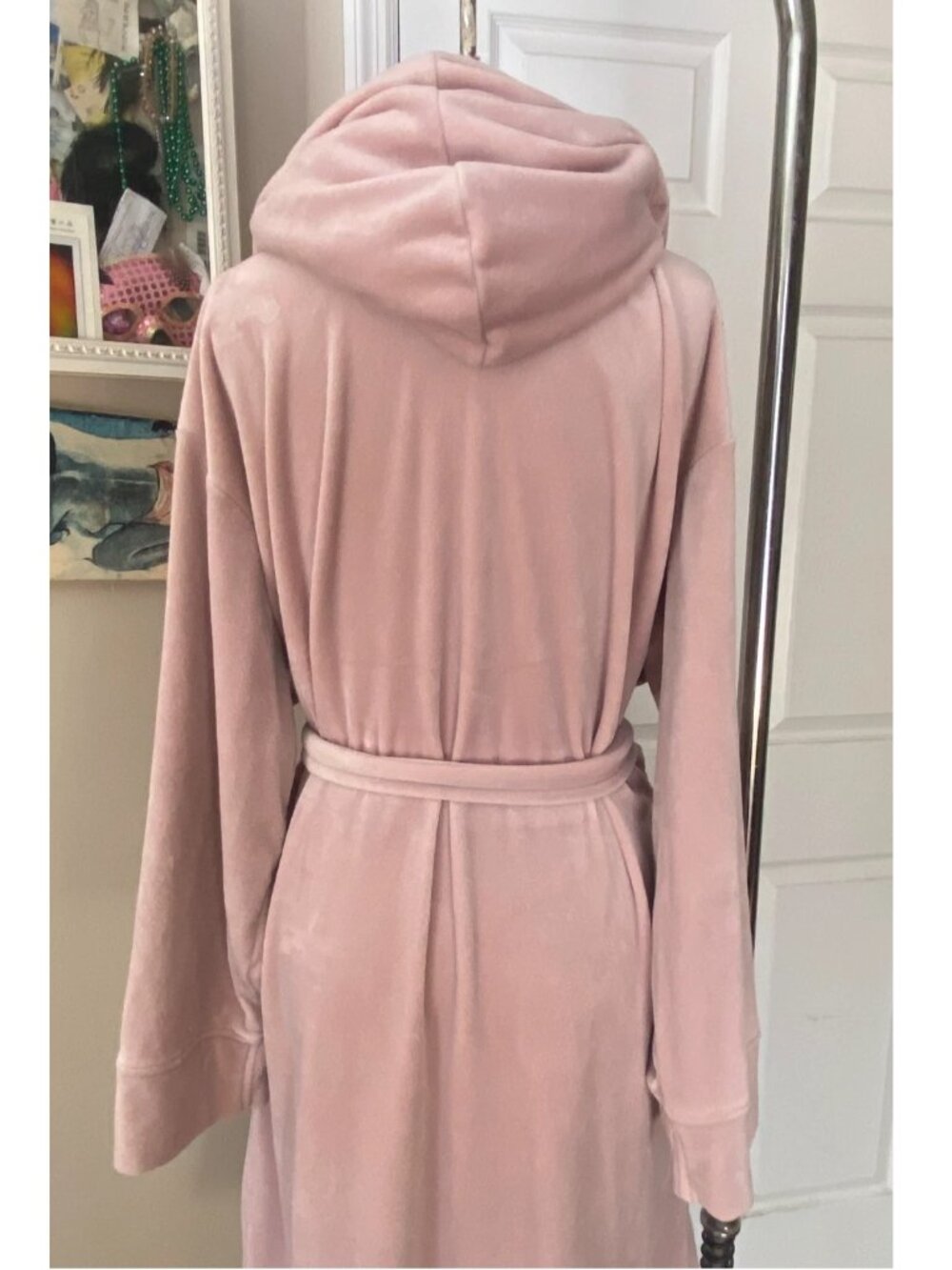WYSTERIA LANE Pale PINK Velour velvet Oversized Hood Hooded belted Bathrobe - Picture 6 of 7